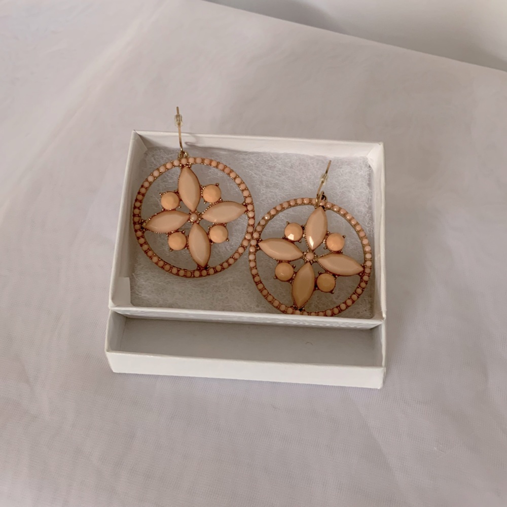 SALE~ Round Peach Colored Enamel Earrings - Gold